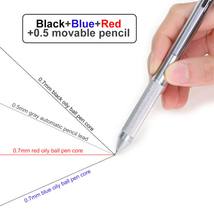 dmyond-4-in1-multi-function-รีฟิลและปากกาลูกลื่นยืดหดได้0-5มม-ไส้ดินสอสีดำ-สีแดง-สีฟ้าหมึกสี