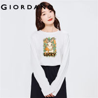 GIORDANO Women XiXi Series T-Shirts Lucky Rabbit Print Cotton Tee Crewneck Long Sleeve Simple Fashion Casual Tshirts 99393236