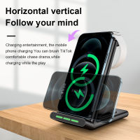 (HOT)3 In 1 Wireless Charger Stand 15W Fast Wireless Charging สำหรับ Samsung Xiaomi หูฟังบลูทูธ