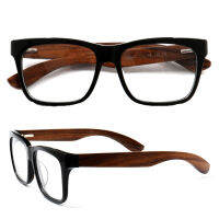 Vintage Men กรอบแว่นตาไม้ผู้หญิงกรอบแว่นตาไม้สีดำขนาดใหญ่แฟชั่น Square Optical แว่นตา Prescription