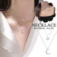 Korean Necklace Womens Ins Six Pointed Star Moon Double Layer Necklace Women