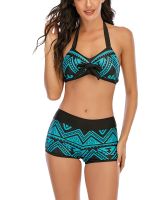 Totem Bikini Blue Print Women Vest Summer Travel Vacation Swimsuit Set S-6XL