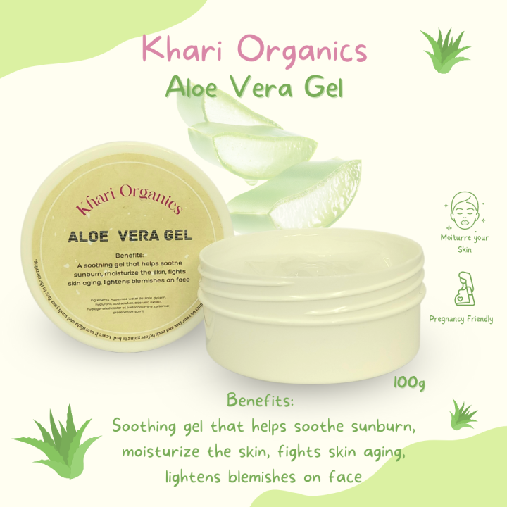 Khari Organics Aloe Vera Gel Face Moisturizers. Soothen Sunburns, Fight
