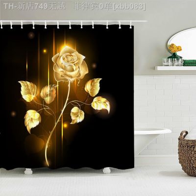 【CW】▩ﺴ✌  180x180cm Curtain for bathroom art personality flower printing waterproof home decorative curtain with hooks shower
