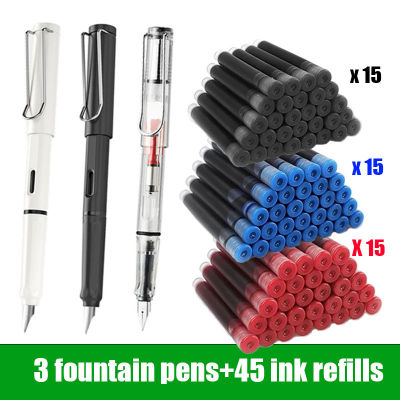 ZZOOI 48 Pcs Student Fountain Pen Replacable Ink Set  EF Nib Black/Blue/Red Ink Caligraphy Pens Writing School Supplies Stationery