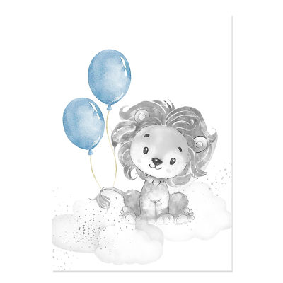 Cartoon Animals Lion Elephant Custom Babys Name Poster Canvas Painting Wall Decor Wall Art Picture Child Room Decor Home Decor