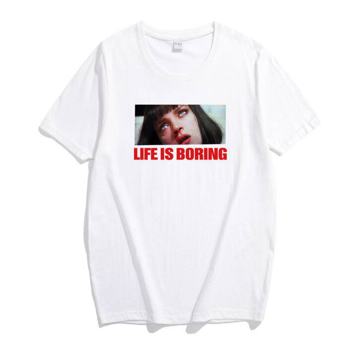 in-stock-life-is-boring-สวมรอยยุโรปและอเมริกันสไตล์ถนน-harajuku-เลือดกำเดาไหลหญิงพิมพ์สีแขนสั้น-ผ้าฝ้าย