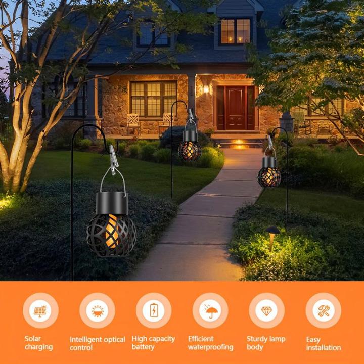 8ชิ้นไฟเปลวไฟพลังงานแสงอาทิตย์กลางแจ้งกันน้ำโคมไฟพลังงานแสงอาทิตย์-ip65แบบแขวนพลังงานแสงอาทิตย์หรี่ไฟเปิด-ปิดอัตโนมัติกลางแจ้งกันน้ำไฟเปลวสุริยะ