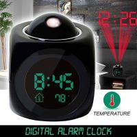 Projection Digital Weather LCD Snooze Clock Bell Alarm Display Backlight LED Projector Home Clock Backlight Table Clock