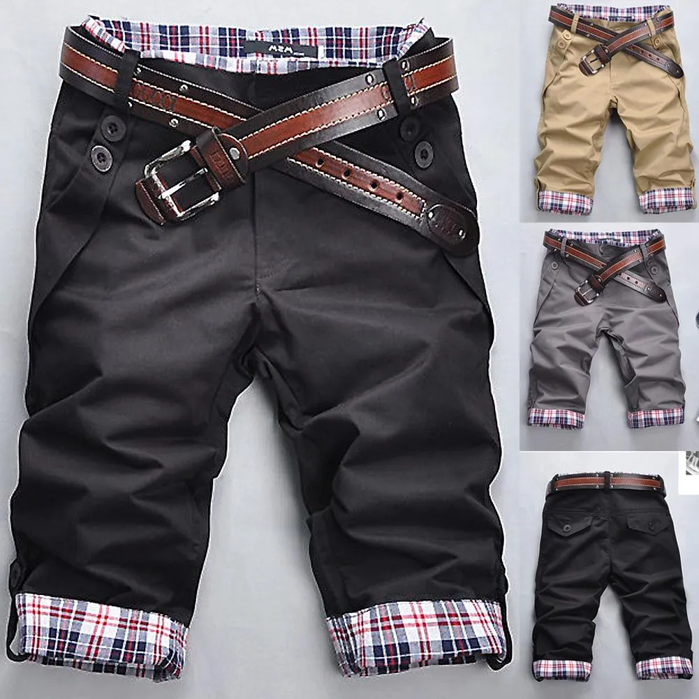 Casual Shorts Pants Men Plus Size Summer Short Plaid Patchwork Pockets  Buttons Fifth Pants Loose Beach Men Shorts | Lazada PH