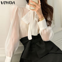 Vonda เสื้อเบลาส์แขนยาวผ้าเชียร์สําหรับผู้หญิง