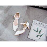 Essar ·5cm white thin-heeled pointed sandals low-heeled large-sized sandals female fore