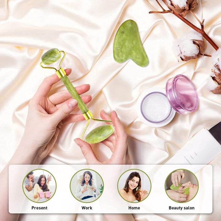 จัดส่ง1-2วัน-jade-roller-massager-ลูกกลิ้ง-สำหรับ-นวดหน้า-ที่นวดหน้า-กวซานวดหน้า-กัวซานวดหน้า-กวซาหยก-gua-sha