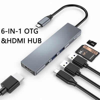 6IN1 HUB USB 3.0 2.0 Type-C to HDMI-compatible Computer Adapter OTG Microsd U Disk For MacBook Pro Air Huawei PC Xiaomi Notebook USB Hubs