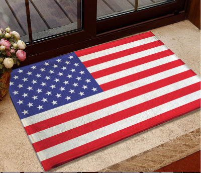 (HOT)American Flag พิมพ์พรมเช็ดเท้า US British Flag Floot Mats เยอรมนี Anti-Slip Flannel Fleece ห้องครัวห้องนอน Entrance ประตู Mats