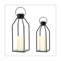 Candle Lantern 2 Set Black Decorative Lanterns Indoor Outdoor Home Decor with Flickering LED Christmas Halloween Gift