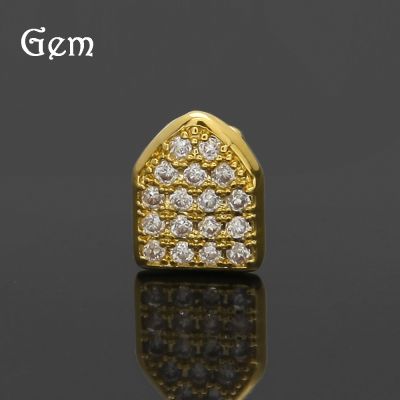 [COD] Fashion European and hip-hop gold braces micro-inlaid zircon single tooth strength factory