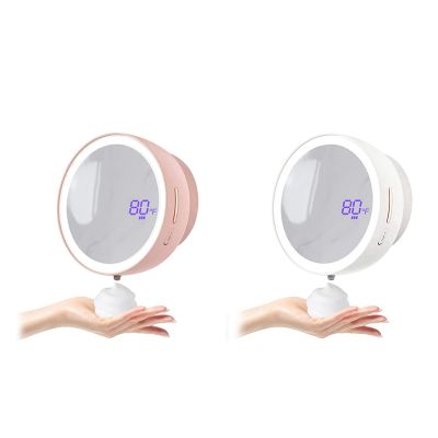 1 Set Rechargeable Foaming Hand Soap Dispenser Wall Mounted Soap Dispenser with Fill Light &amp; Mirror White