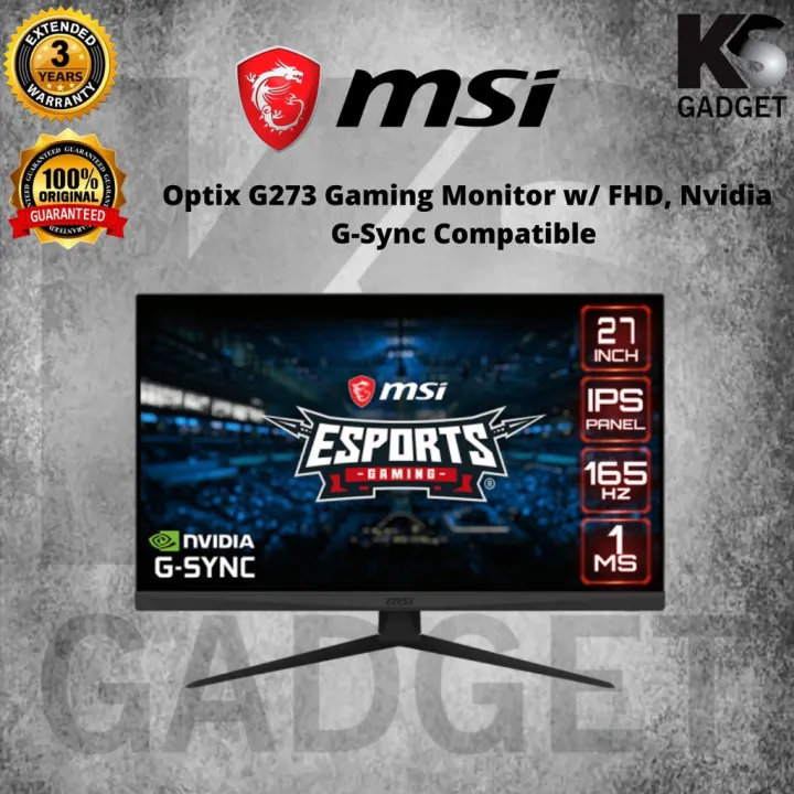 MSI Optix G273 27'' FHD 165HZ 1MS IPS GSYNC Gaming Monitor Lazada