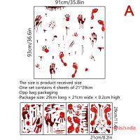 Heishada สติกเกอร์ตกแต่งฮาโลวีน1ชุดสติกเกอร์ติดผนังประตูหน้าต่างลายเลือดอุปกรณ์งานปาร์ตี้ฮาโลวีน