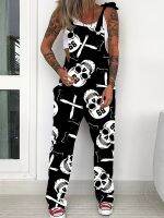 xixibeauty Gothic Skulls Print Rompers, Casual Jumpsuit For Spring &amp; Summer, Womens Clothing