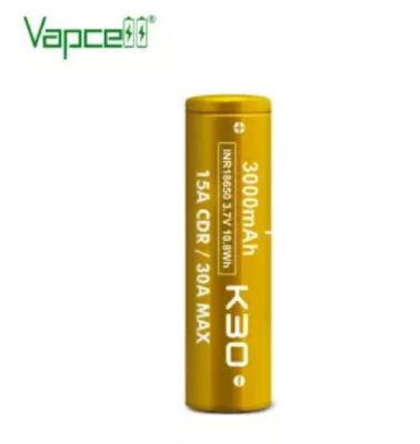 ถ่านชาร์จ Vapcell K30 18650 สีทอง 3000 mAh 15A/30A ของแท้ แพค 2 ก้อน แถมกระเป๋า