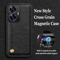 สำหรับ Realme เคสโทรศัพท์ C55แบบหรูหราหนังลายขวางในตัวมีเลนส์ปลอกซิลิโคนตัวดูดแม่เหล็ก T1-27ฝาครอบด้านหลังแบบรวมทุกอย่าง