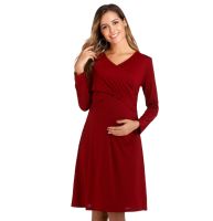 V-Neck Maternity  Dress Breastfeeding Clothing Pregnant Casual Dress