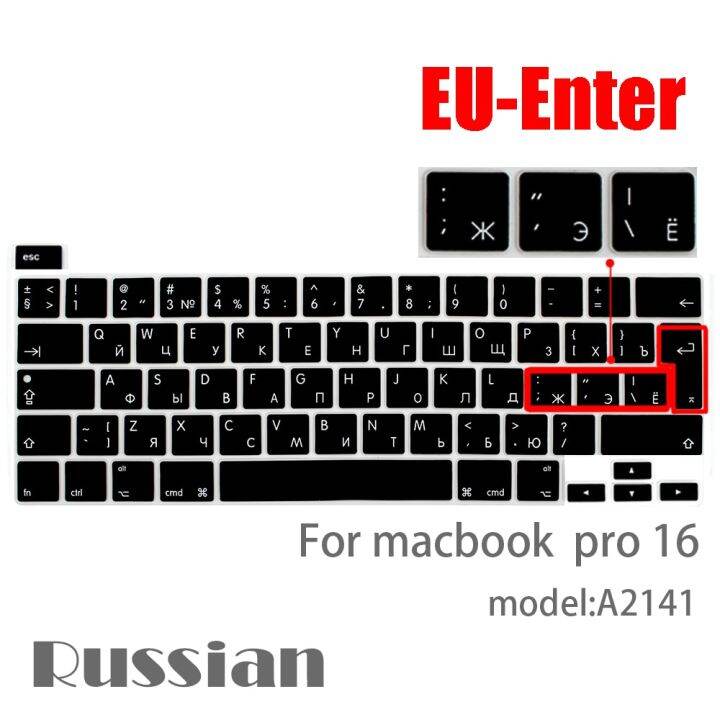 สำหรับ-macbook-pro-16แผ่นครอบแป้นพิมพ์ฟิล์มป้องกันแล็ปท็อป-pro16นิ้วแผ่นครอบแป้นพิมพ์ซิลิโคน-a2141และจอแสดงผลฝรั่งเศสสเปน