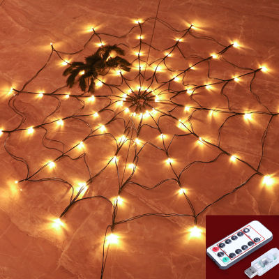 1M Spider Web Halloween Fairy Light USB Battery Operated Garland Remote Control For Home Room Halloween Party Decoration