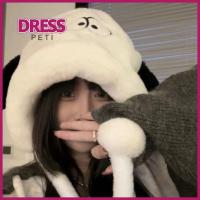 PETI DRESS สุนัขน่ารักๆ หมวกตุ๊กตาผ้า ฤดูหนาวที่อบอุ่น การ์ตูนลายการ์ตูน หมวกแก็ปฝากระโปรง แฟชั่นสำหรับผู้หญิง หมวก skullcap ขี่เล่นสกี