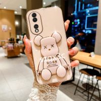 เคสโทรศัพท์ใหม่2023สำหรับ Honor 90 Lite 90Pro X8a X9a X8 X6 Magic5 Pro 5G 4G เคสใส่โทรศัพท์พร้อมที่วางหมีการ์ตูนน่ารักสีขาวสีดำสีแดงฝาหลัง Honor90Lite Honor90ปกป้องปลอก