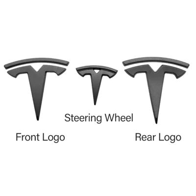 For 2022 Tesla Model 3 Logo Cover ABS Matte Black Logo Sticker Steering Wheel/ Front Trunk / Rear Trunk Logo Sticker-Matte Black