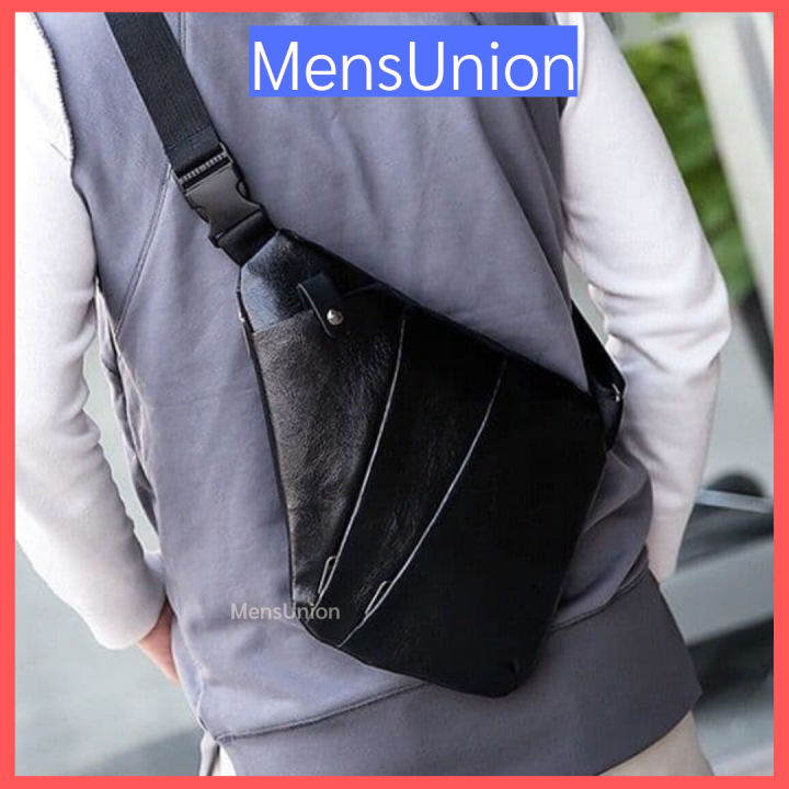 Malaysia Stock] 🇲🇾 Men's Leather Waist Pouch Chest Bag Cross Sling Travel Shoulder  Bag Kulit Halal