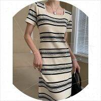 2023 new Sinan classic and practical wear method main style layered strip 8 low square collar bottoming knitted dress