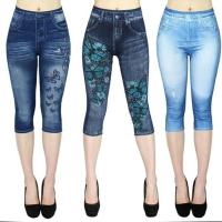 QianXing Shop Womens In Jeans 3/4 Summer Leggings Skinny Butterfly Printed Pants