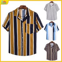 Kemeja Lelaki Men Shirt Baju Lelaki Shirts Top Short Sleeved Tshirt Casual Vacation Summer Beachwear Hawaiian Loose Stripe Shirt Fashion Loose Shirt Blouse Baju Lelaki