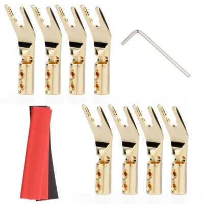 8pcs Pure Copper Rhodium Gold Silver Plated Y Spade Connector Fork Loudspeaker Y Plug Audio Cable Terminal