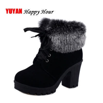 High Heel Winter Shoes Women Winter Boots Fashion Womens High Heel Boots Plush Warm Fur Shoes Ladies Brand Ankle Botas YX328