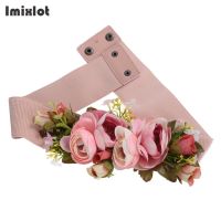 【CW】 Korean Style Buckle Elastic Wide Belt for Women Stretch Handmade Flower Cummerbunds Waistband Waist Women  39;s Dress