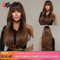 【DT】hot！ Ombre Synthetic Wigs with Bangs Wavy Hair Wig Use Resistant for