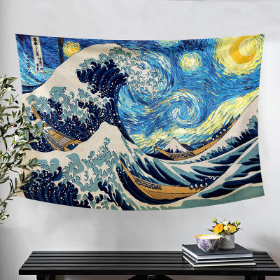 Van Gogh Waves Wall Car Macrame Wall Hanging Tapestry Witchcraft Bohemian Mandala Trippy Tapestry Boho Decor Yoga Beach Towel