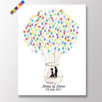Party Favor Customized 50x70cm Hot Air Balloon Wedding Tree Unframed Canvas Painting Fingerprint Signature Guest Book With Ink