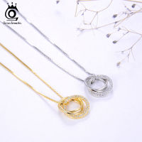 ORSA JEWELS Trendy Simple Necklace 925 Sterling Silver Women Necklaces With 3 Big Circle AAAA Zircon Jewelry Wedding Gift OSN175