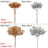 พวงมาลัยชิ้นใบไม้6/10 PTCE38สำหรับตกแต่งบ้านของชำร่วยแต่งงานของตกแต่งวันคริสต์มาสเงินทองดอกไม้เทียมพืชเทียมไม้สนเทียมสาขา