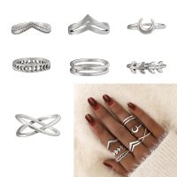 OKDEALS 7ชิ้น/ชุดเครื่องประดับแฟชั่นใส่ซ้อนไม่มีลายผู้หญิง Midi Knuckle ชุดแหวนสีเงิน