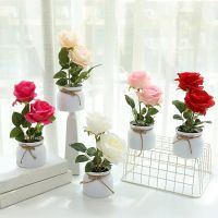 Artificial Rose Flower Bonsai Simulation Wear resistant Plastic Everlasting Fake Flower Pot Potted Plant for Home Decoration