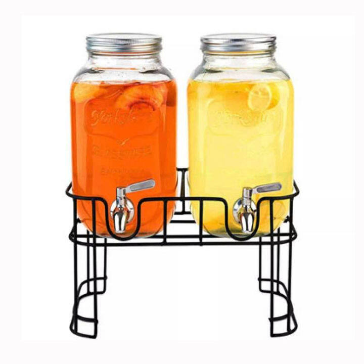 Estilo 1 Gallon Glass Mason Jar Double Beverage Drink Dispenser on Metal Stand