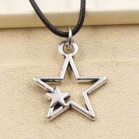 New Fashion Tibetan Hollow Double Star Pendant Necklace Choker Charm Black Leather Cord Factory Price Handmade Jewelry