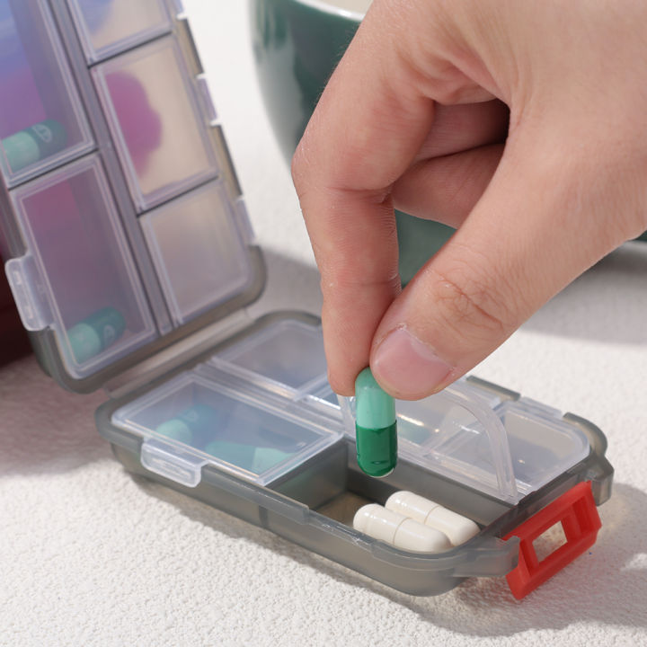 กล่องใส่ยาเดินทางสองชั้นแบบพกพาพับได้10ช่องกล่องเก็บยาเดินทางยาเม็ดกล่องจัดยายา